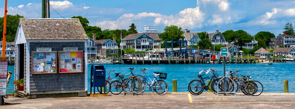 Bikes lined up on Martha's Vineyard harbor